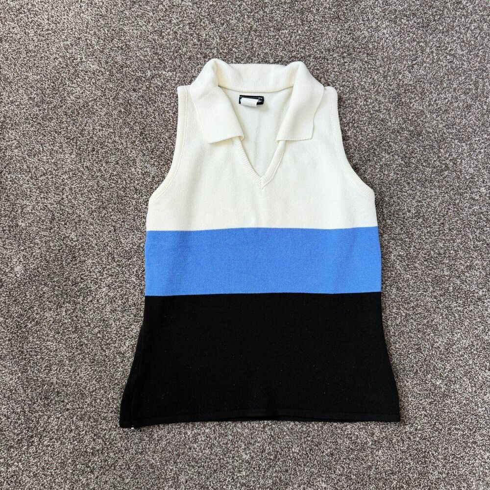 VTG 90s Coolwear USA Color Block Knit Polo Tank Top White Blue Black Medium